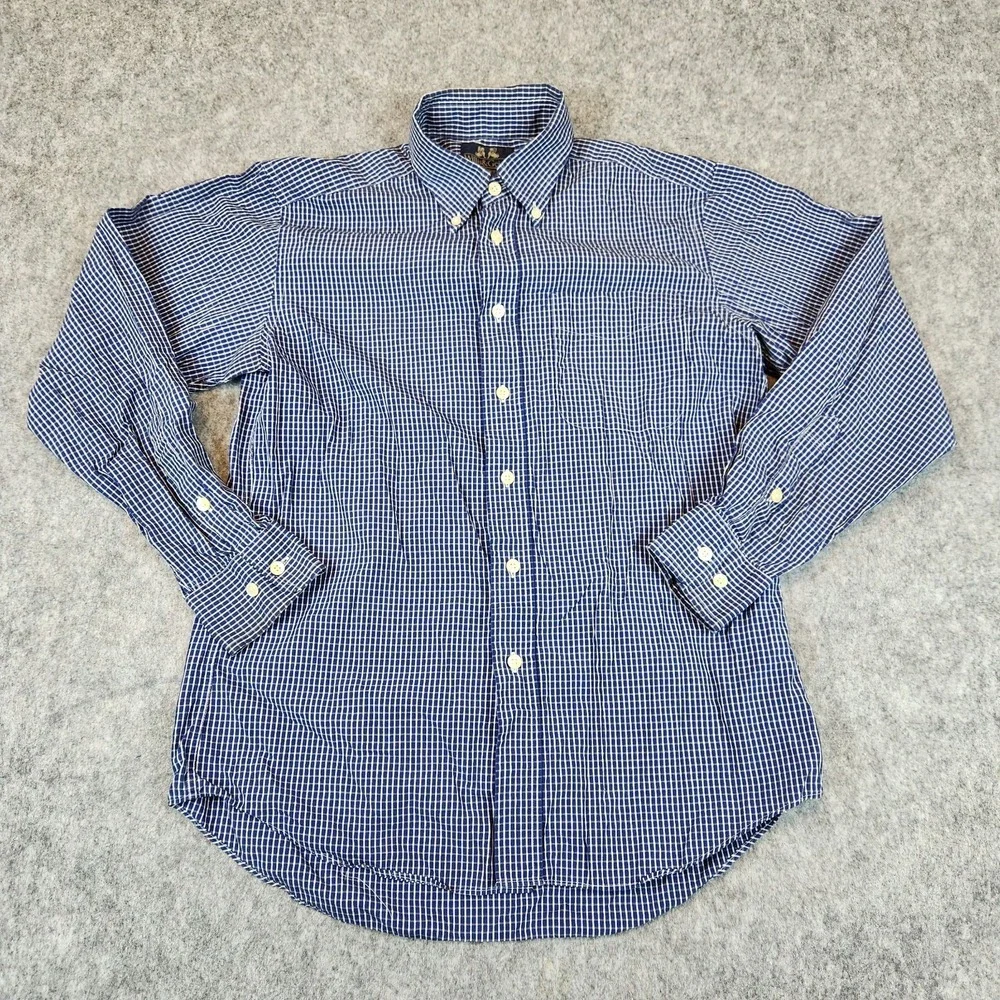 Willis & Geiger Outfitters Shirt Mens Blue Graph Check Plaid Causal Pocket READ